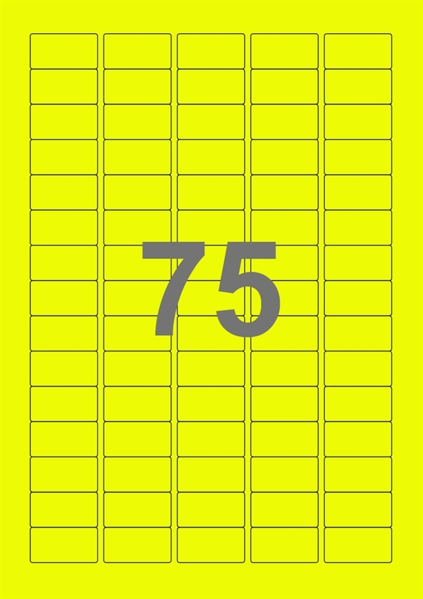 A4-etiketter, 75 Udstansede etiketter/ark, 34,0 x 18,0 mm, neon gul, 100 ark